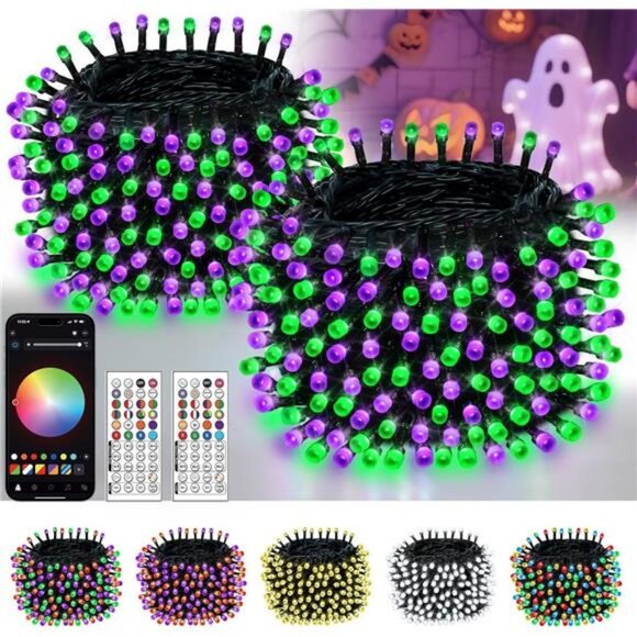 Smart Color Changing Halloween Lights, 2Pack 164FT 400LED Purple, Orange and - Picture 1 of 7